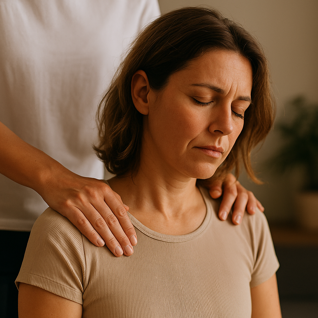 Verspannte Schultern lösen bei einer Frau