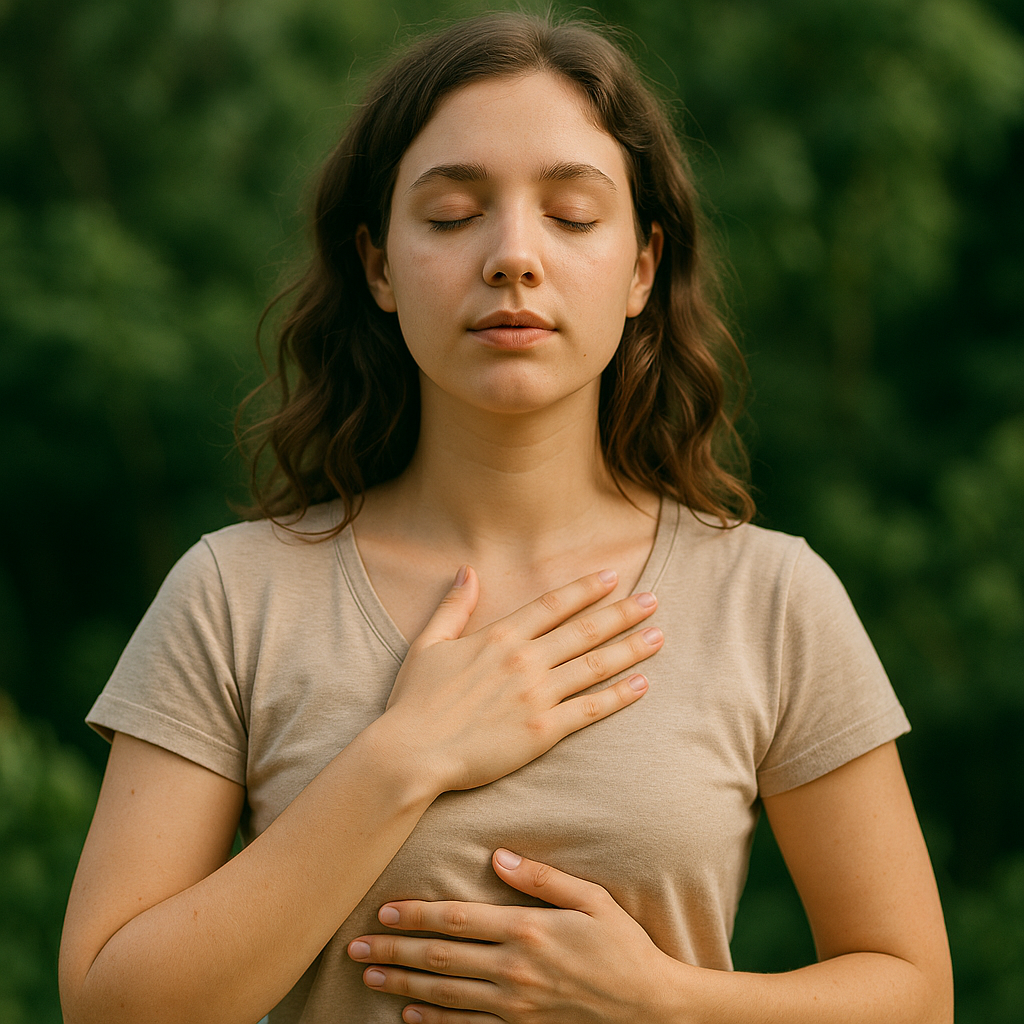 Frau wendet Wellenatmung an