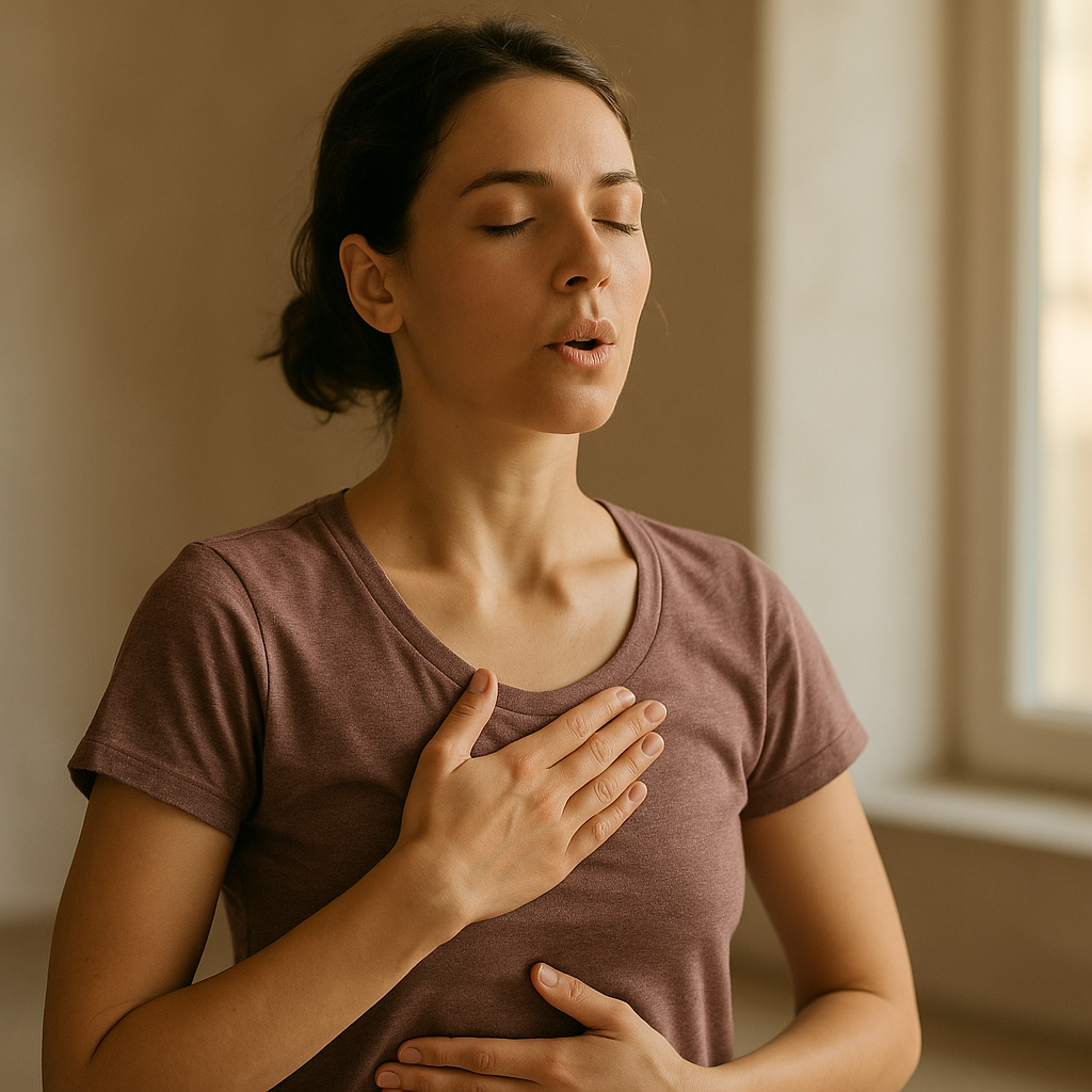 Frau die Atemübungen zur Entspannung macht