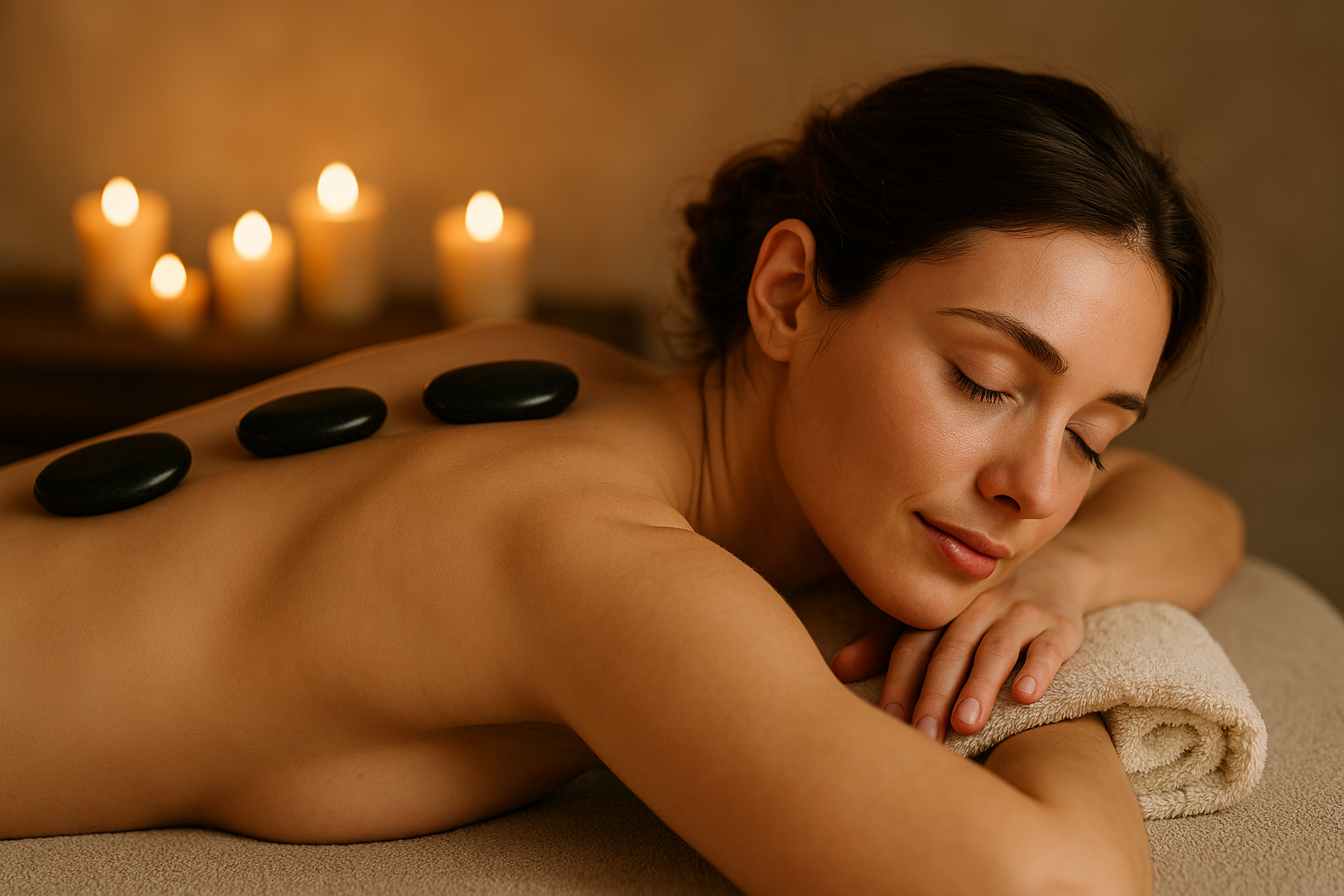 Hot Stone Massage wirkt bei einer Frau